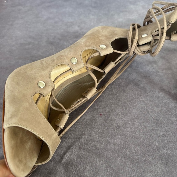 Schutz Suede Gladiator Lace Up Heels Tan 8.5 - Picture 4 of 7